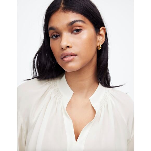 Madewell Shirred Long Sleeve Top Blouse Silk Lightweight Winter White Medium NWT - Picture 4 of 16